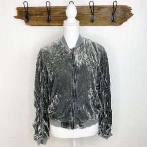 Free People Gray Jacket Velvet Ruched Bomber Jacket